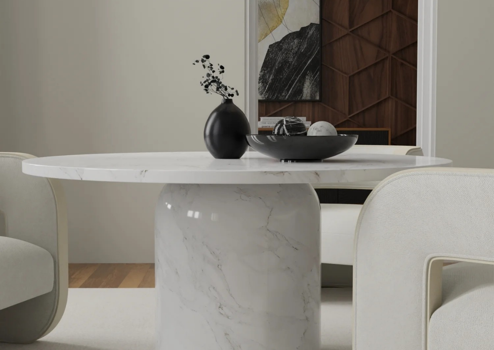 Roman 60''D Round Marble Dining Table with Matching 31.5‘’D Lazy Susan
