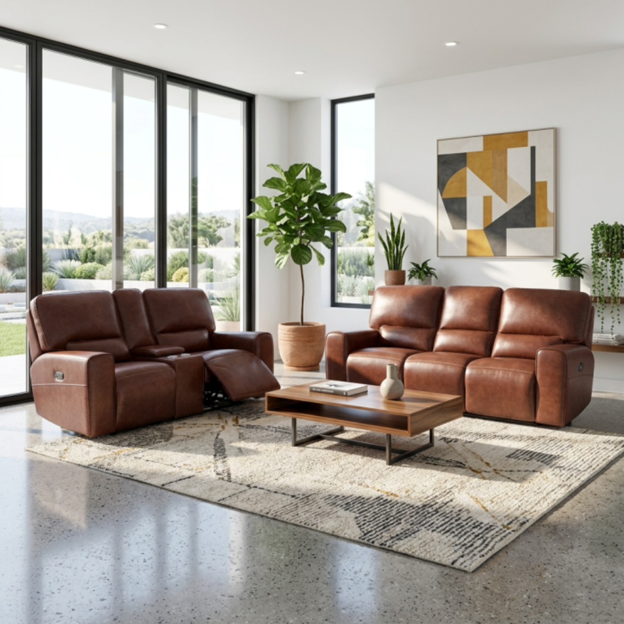 Charles Power Reclining Sofa— Brown Complete Room