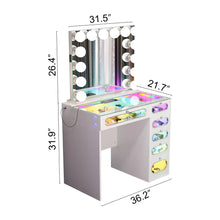 Emily 6 Glass Fronted Drawers Vanity Desk with Vanity Mirror