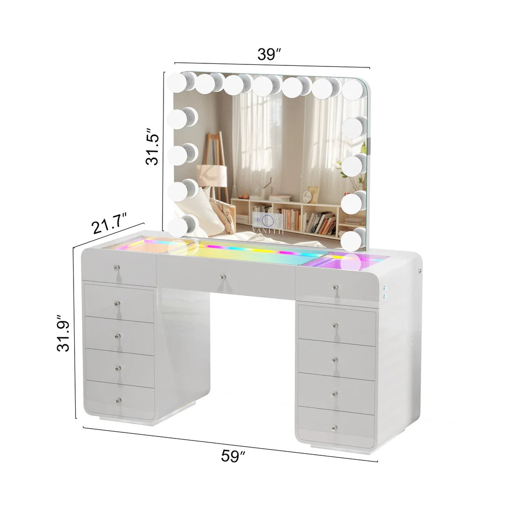 Eliz Vanity Desk with RGB light including vanity mirror