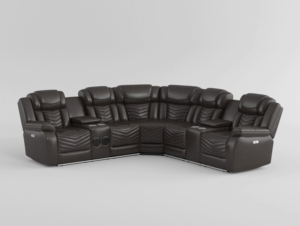 Ramone (3)3-Piece Power Reclining Sectional with Consoles, Speakers, Subwoofer and LED Lighting - view 15