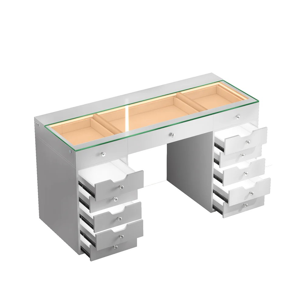 Em Vanity Desk - 13 Storage Drawers with Full Light
