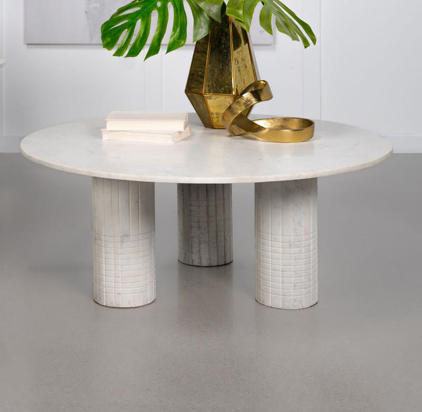 Roman Round Genuine Marble Coffee Table White alternate view