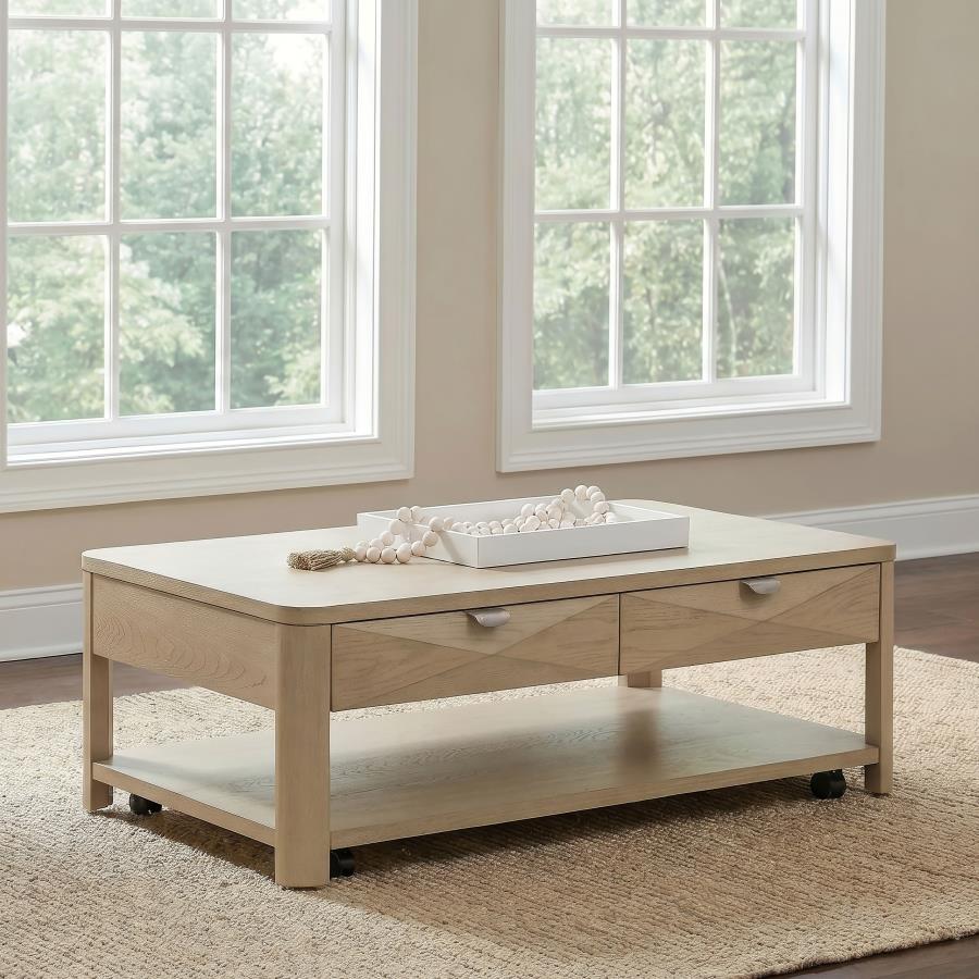 Arcelor Wood Coffee Table with 2 Drawers and Shelf Light Elm