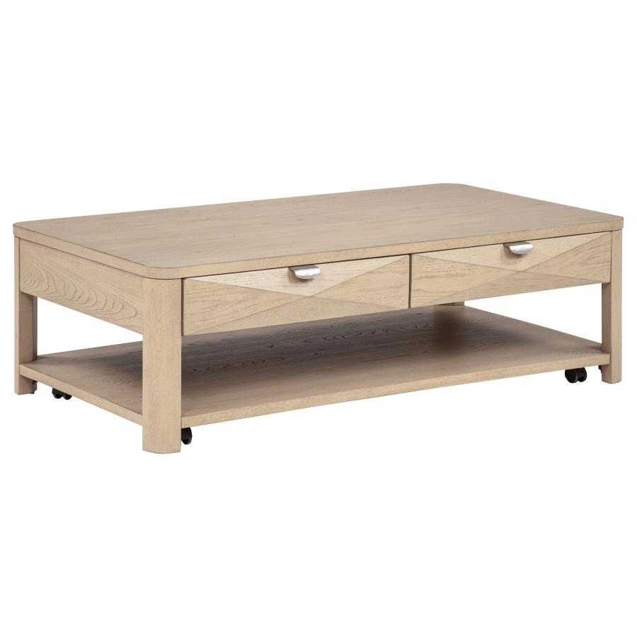 Arcelor Wood Coffee Table with 2 Drawers and Shelf Light Elm