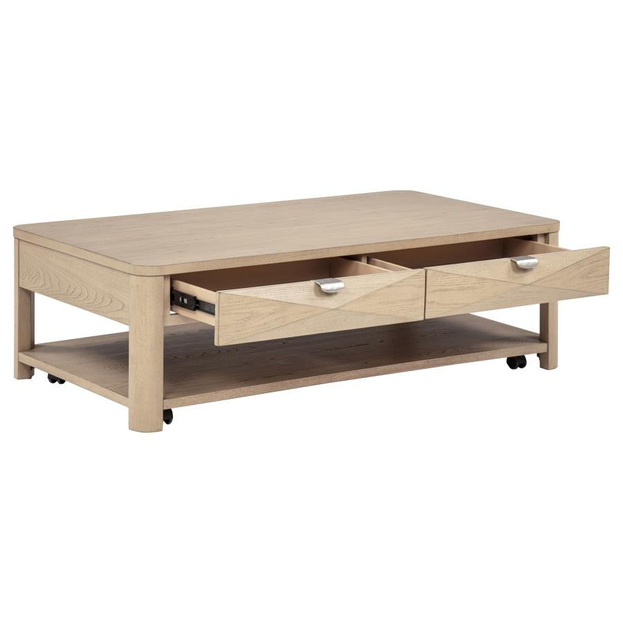 Arcelor Wood Coffee Table with 2 Drawers and Shelf Light Elm