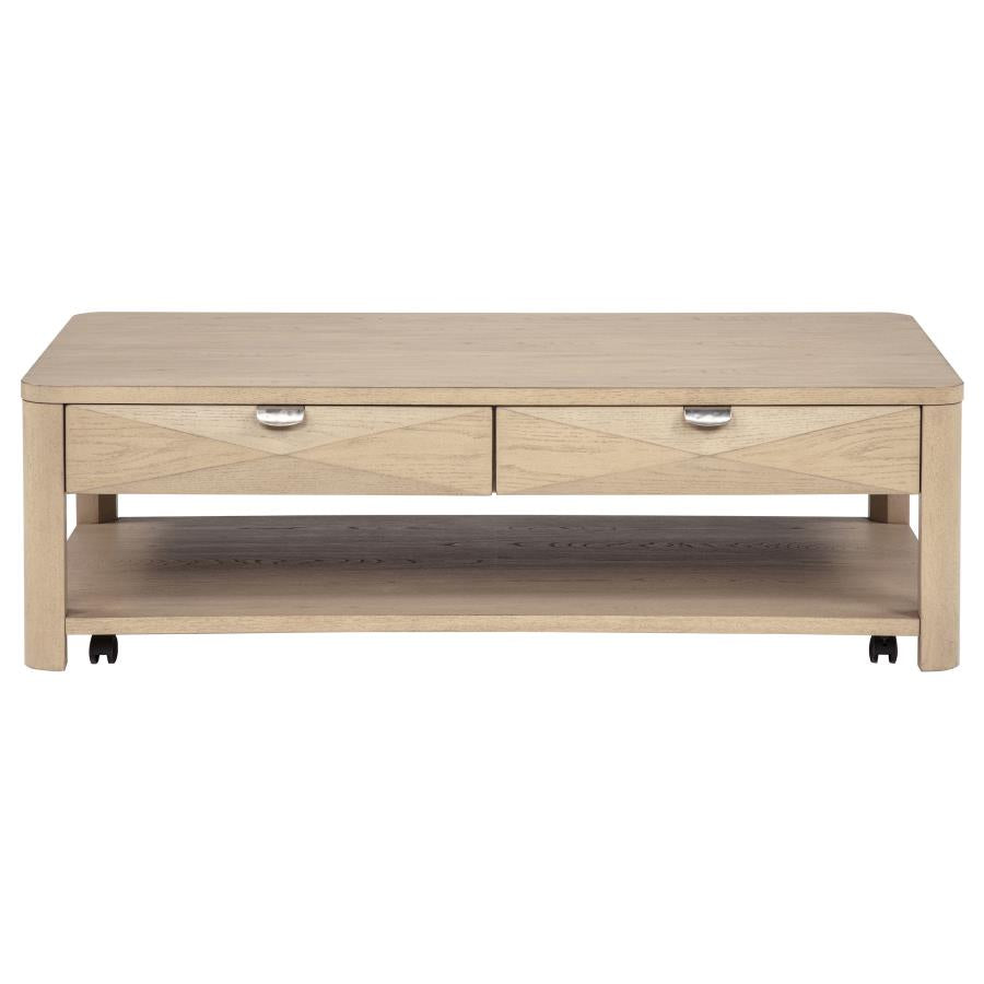 Arcelor Wood Coffee Table with 2 Drawers and Shelf Light Elm