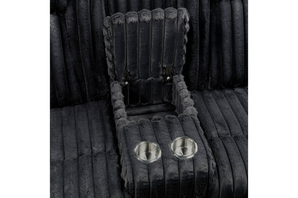 Wren Black Corduroy Double Reclining Loveseat