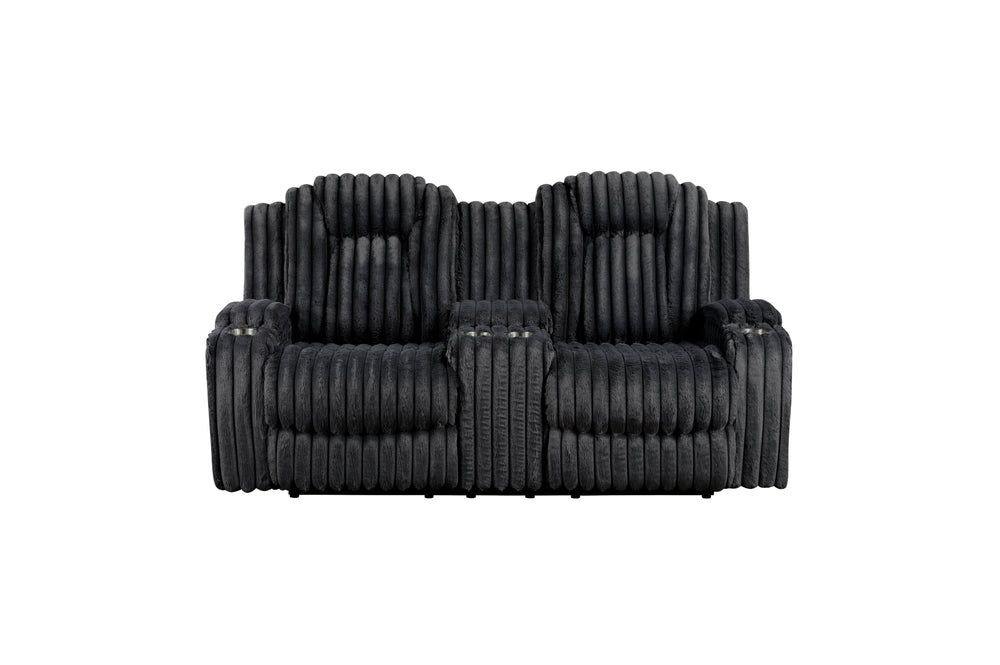 Wren Black Corduroy Double Reclining Loveseat