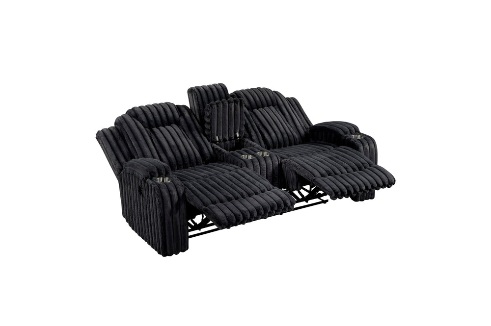 Wren Black Corduroy Double Reclining Loveseat