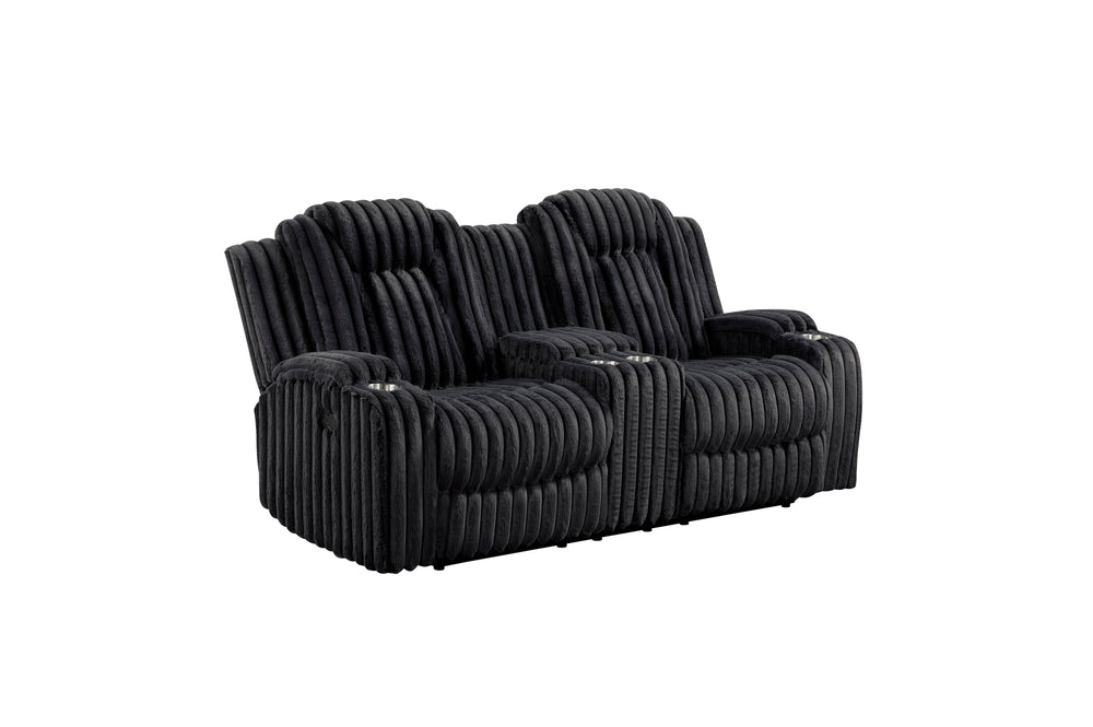 Wren Black Corduroy Double Reclining Loveseat