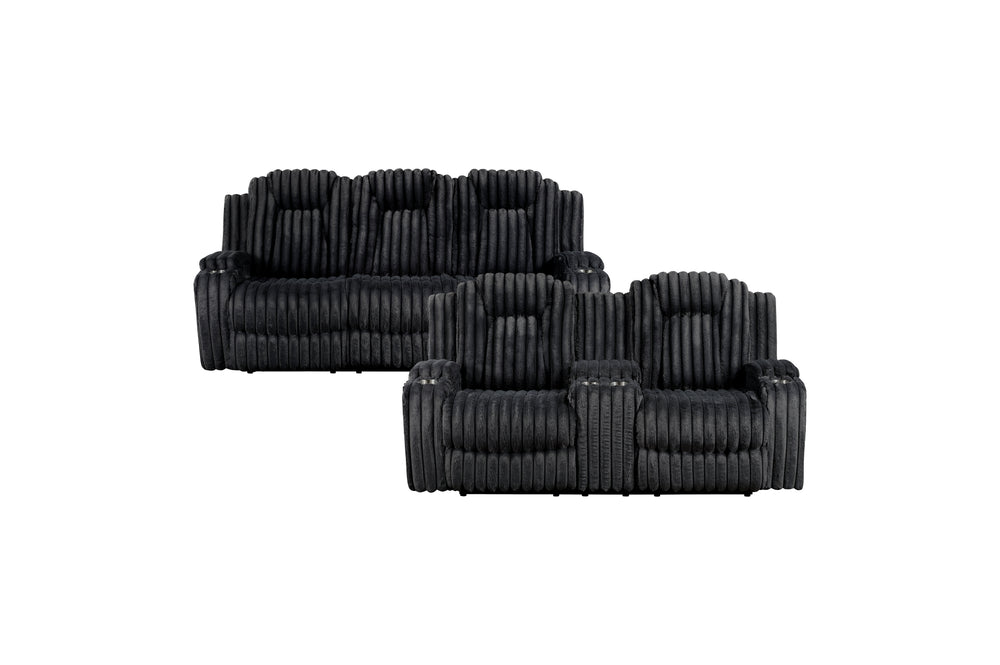 Wren Black Corduroy Double Reclining Sofa