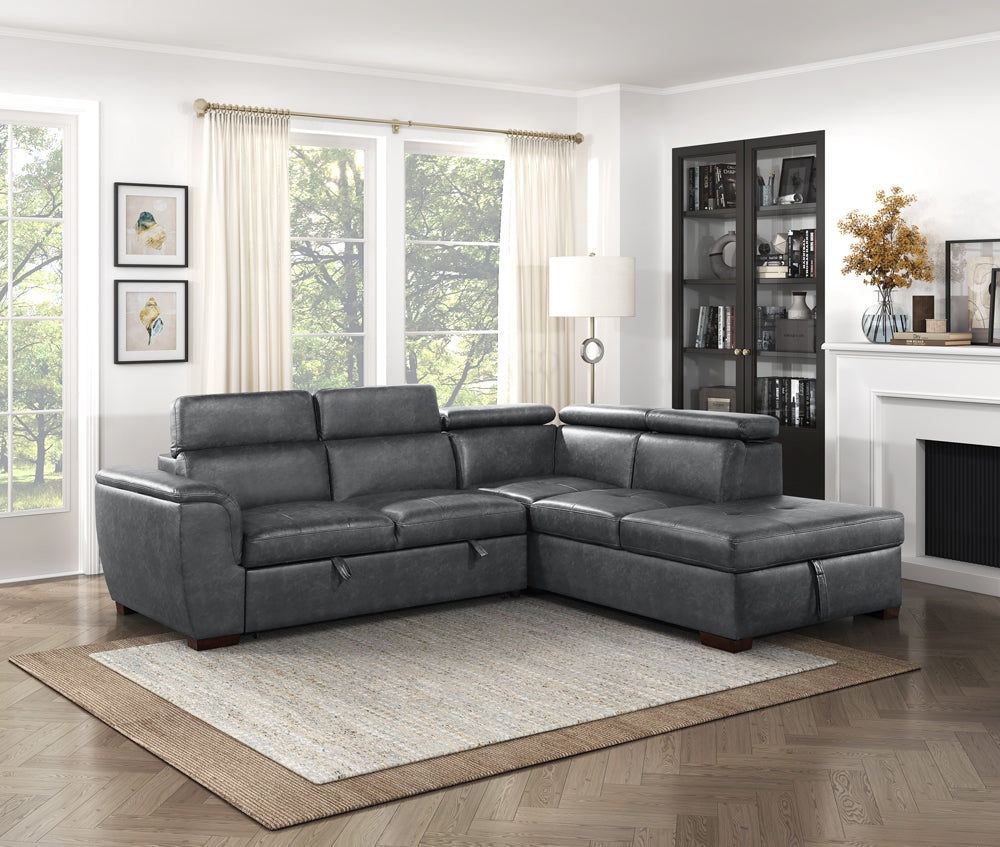 Barre (2)2-Piece Sectional with Pull-out Bed and Right Chaise with Hidden Storage, Adjustable Headrests - view 8