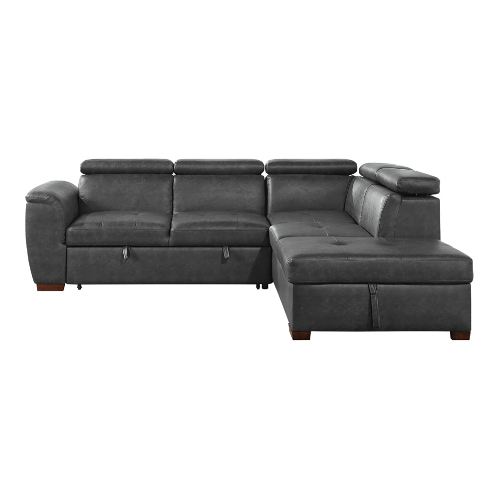 Barre (2)2-Piece Sectional with Pull-out Bed and Right Chaise with Hidden Storage, Adjustable Headrests - view 2