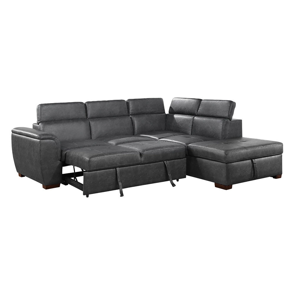Barre (2)2-Piece Sectional with Pull-out Bed and Right Chaise with Hidden Storage, Adjustable Headrests - view 5
