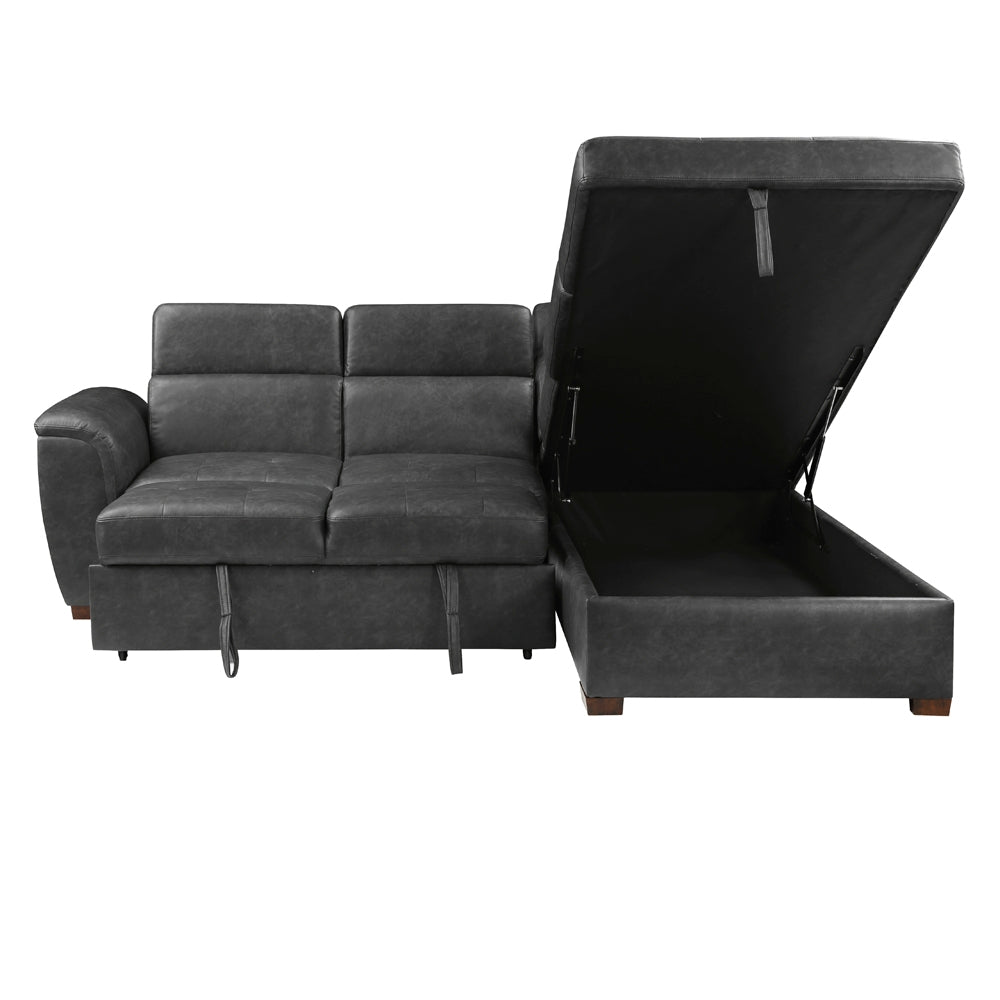 Barre (2)2-Piece Sectional with Pull-out Bed and Right Chaise with Hidden Storage, Adjustable Headrests - view 6