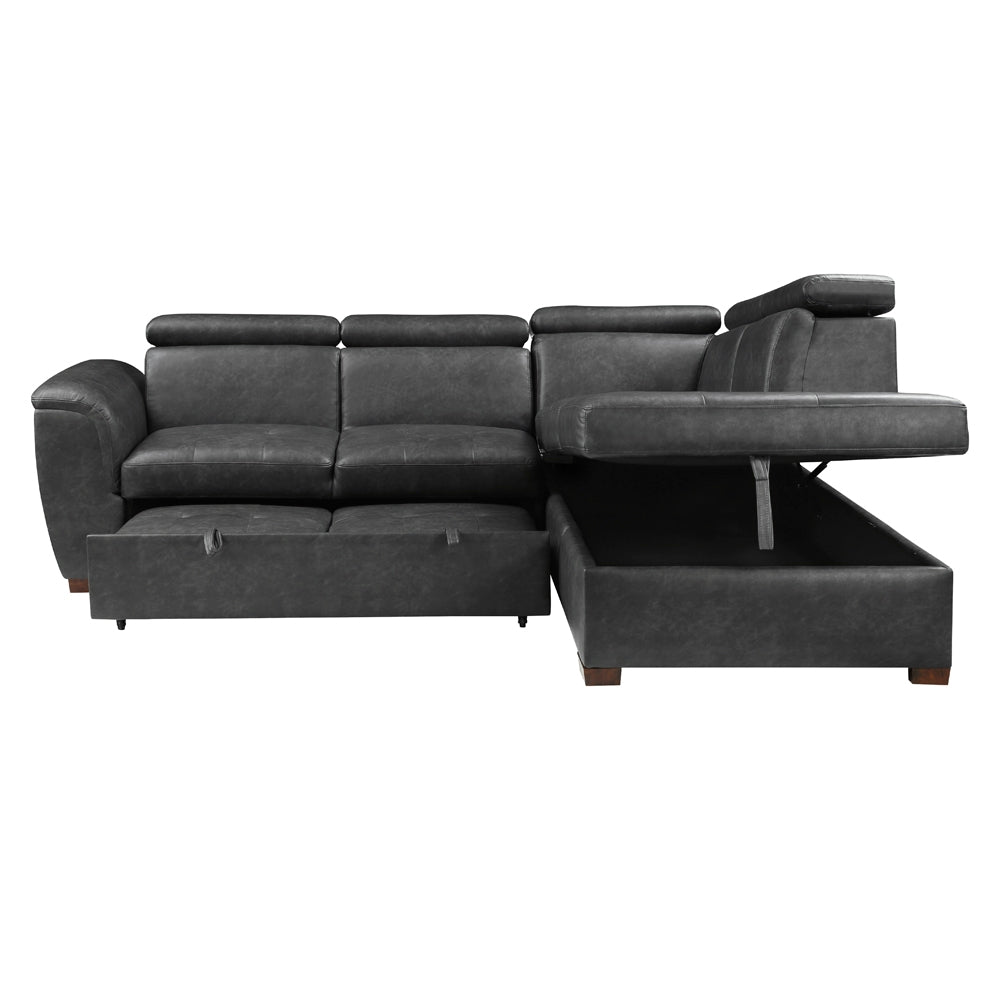 Barre (2)2-Piece Sectional with Pull-out Bed and Right Chaise with Hidden Storage, Adjustable Headrests - view 4