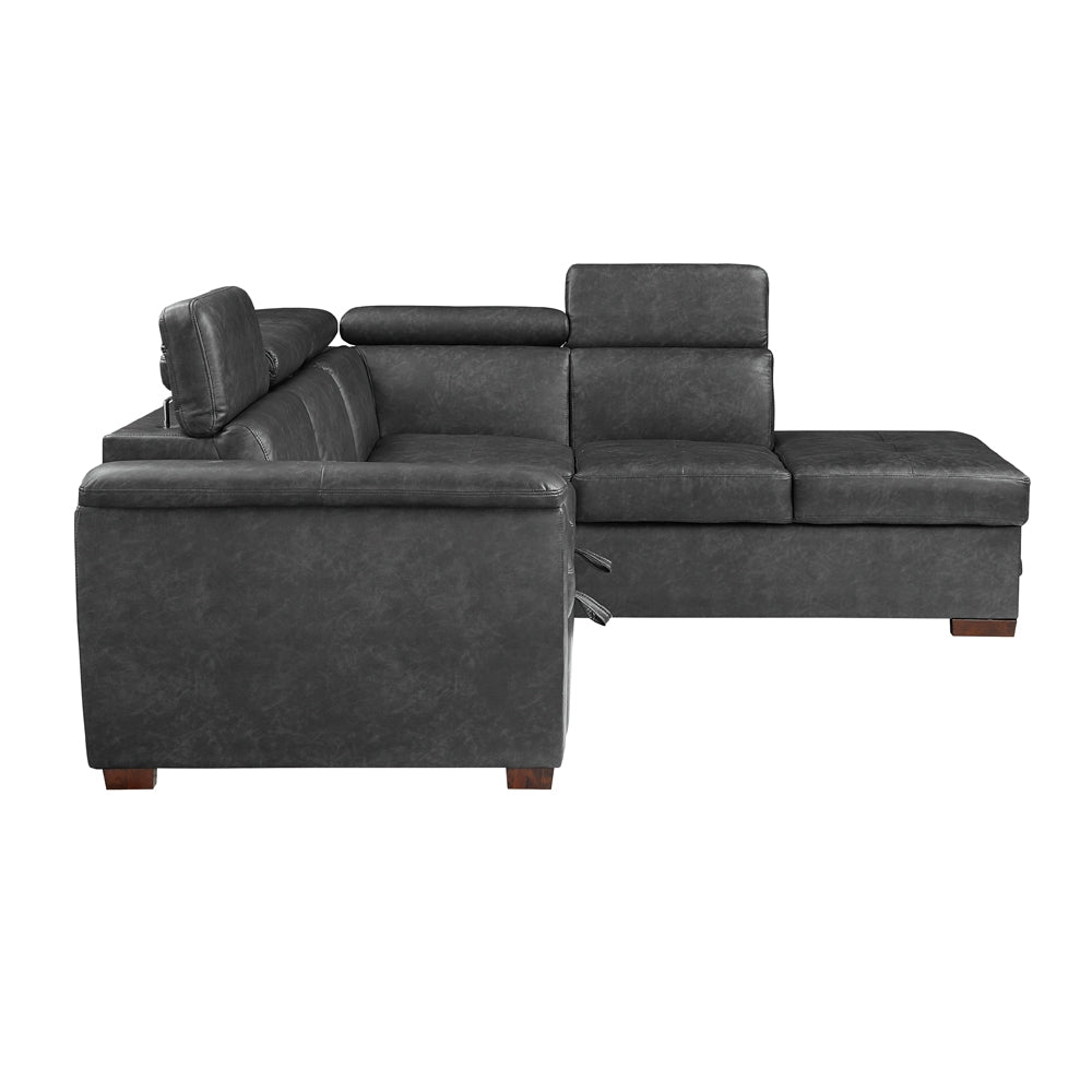 Barre (2)2-Piece Sectional with Pull-out Bed and Right Chaise with Hidden Storage, Adjustable Headrests - view 3