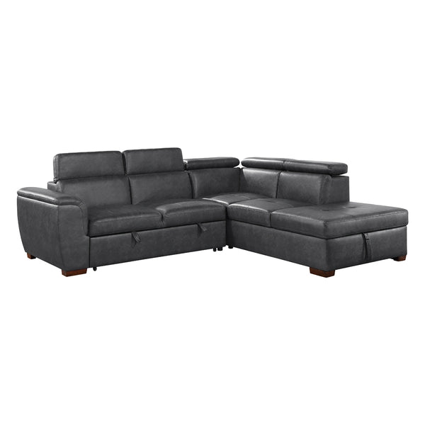 Barre (2)2-Piece Sectional with Pull-out Bed and Right Chaise with Hidden Storage, Adjustable Headrests