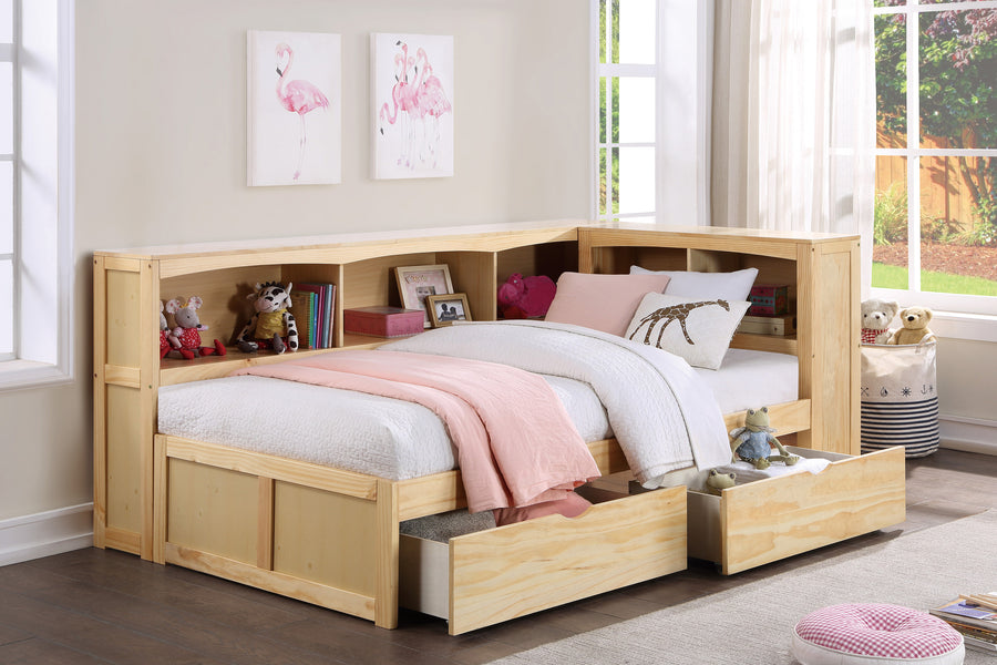 Bartly (4) Twin Bookcase Corner Bed with Storage Boxes - view 4