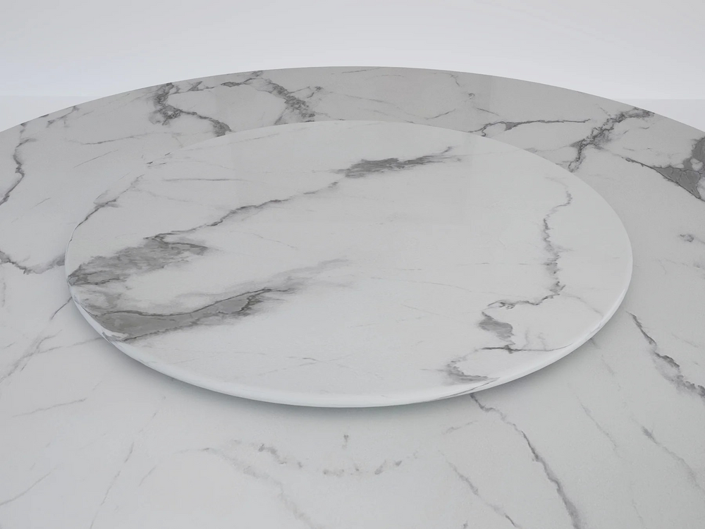 Roman 60''D Round Marble Dining Table with Matching 31.5‘’D Lazy Susan