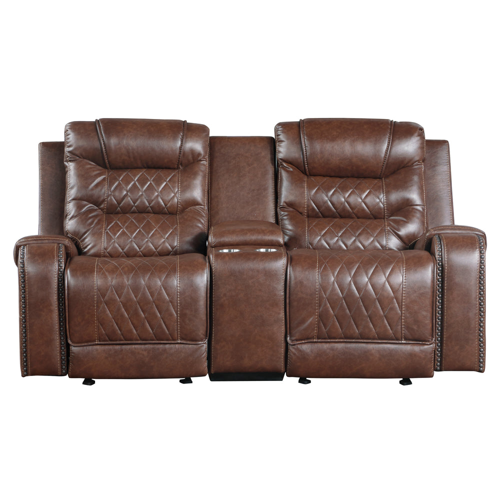 Brown recliner sofa with quilted pattern on a white background