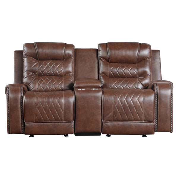 Brown recliner sofa with quilted pattern on a white background