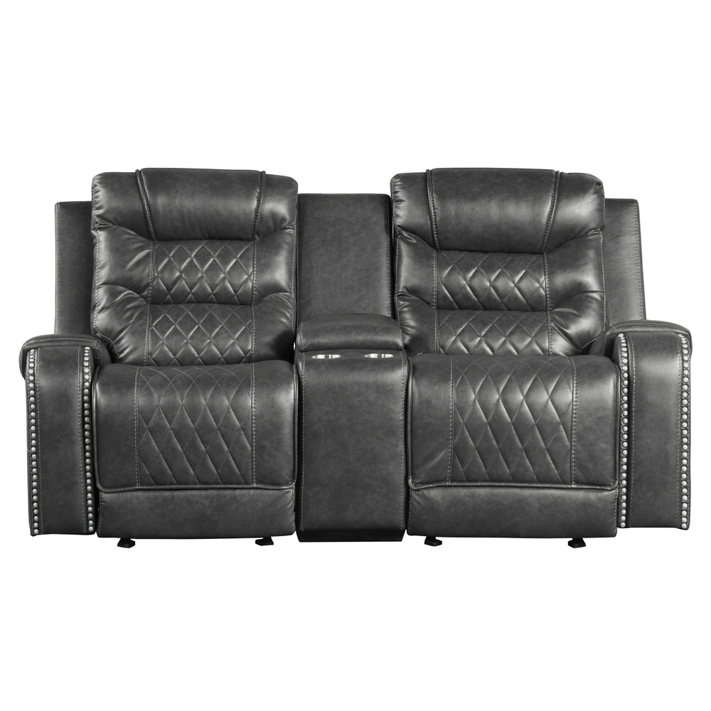 Gray recliner with quilted design on a white background