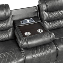Gray recliner with cup holders and power outlet