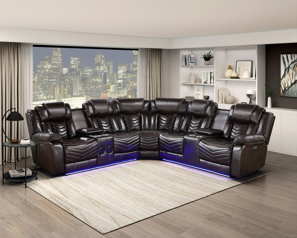 Ramone 3-Piece Power Reclining Sectional with Consoles, Speakers, Subwoofer and LED Lighting