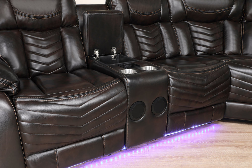Ramone 3-Piece Power Reclining Sectional with Consoles, Speakers, Subwoofer and LED Lighting