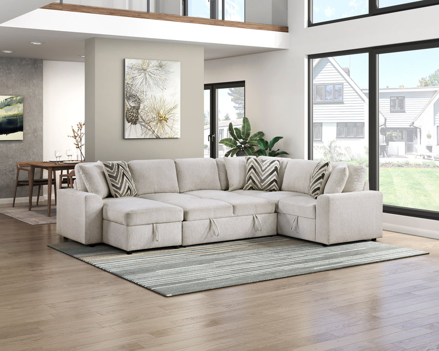 Myrtle 3-Piece Sectional with Pull-out Bed and Hidden Storage Complete Room