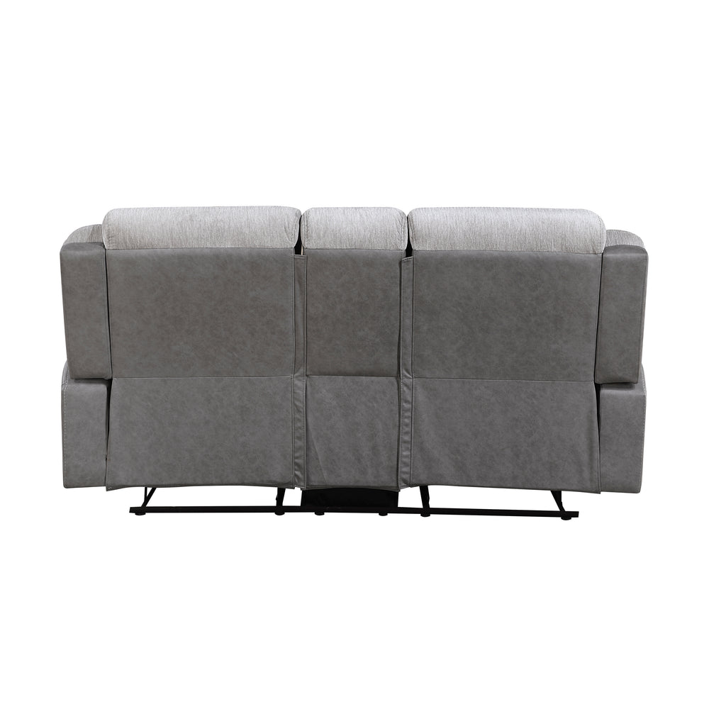 Gray loveseat with a white background