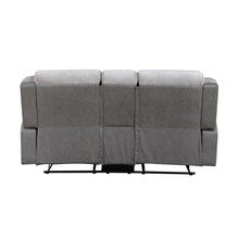 Gray loveseat with a white background