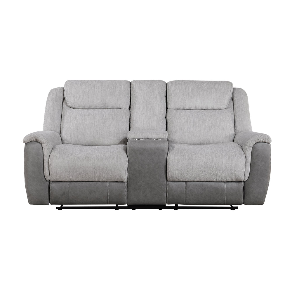 Gray reclining loveseat on a white background