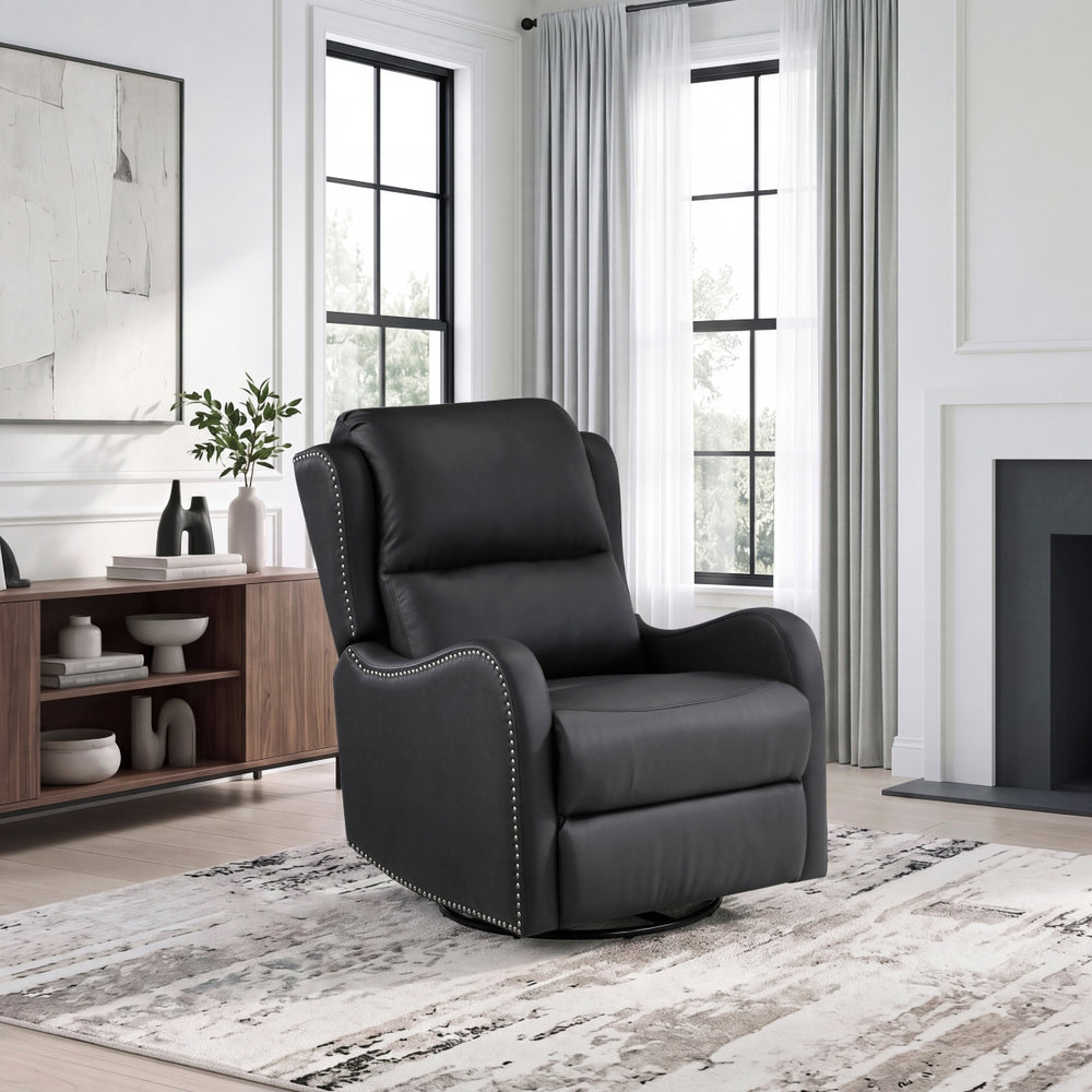 Crown Black Leather Swivel Glider Recliner