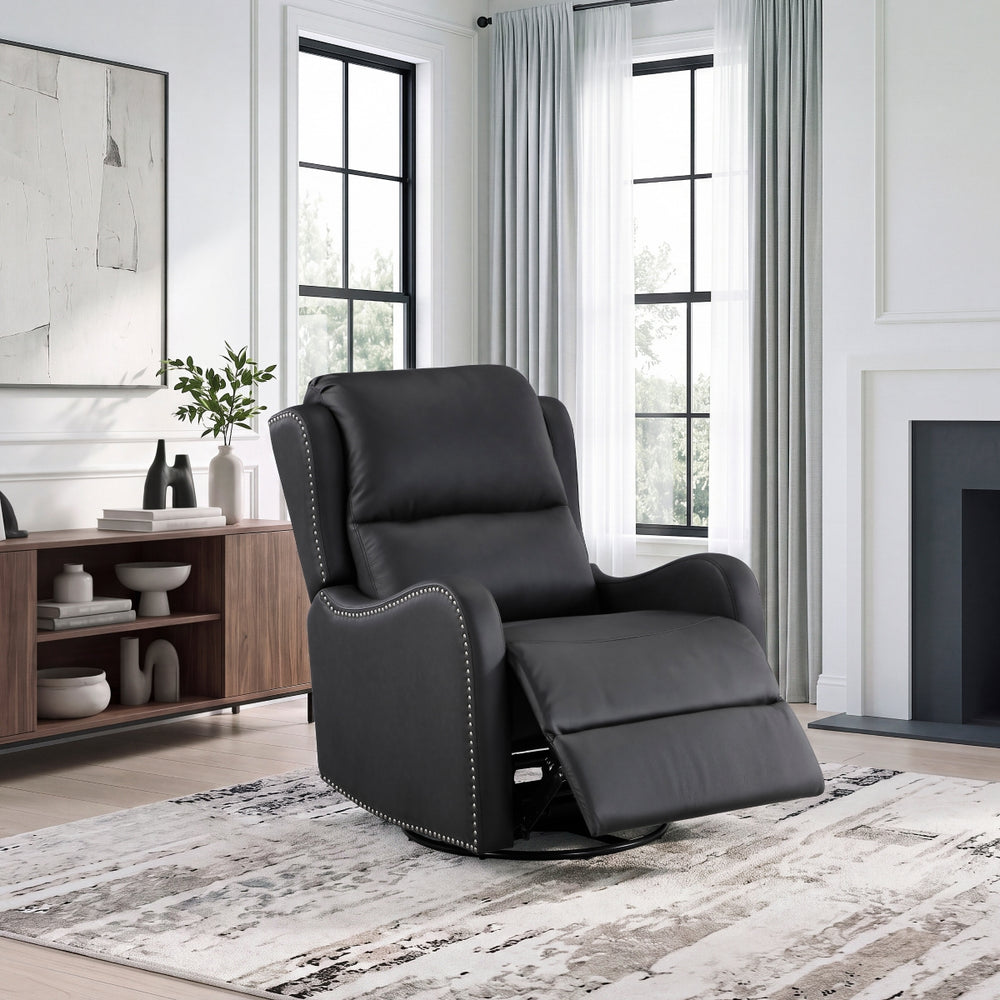 Crown Black Leather Swivel Glider Recliner