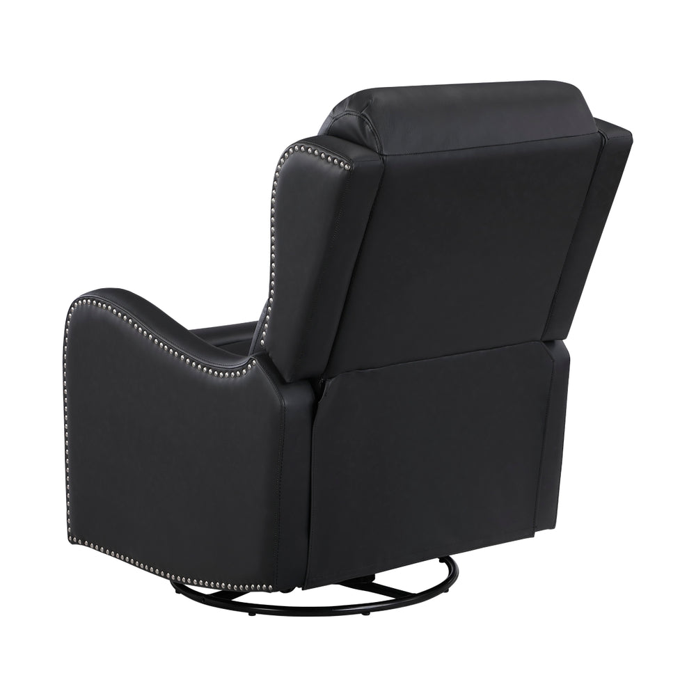 Crown Black Leather Swivel Glider Recliner