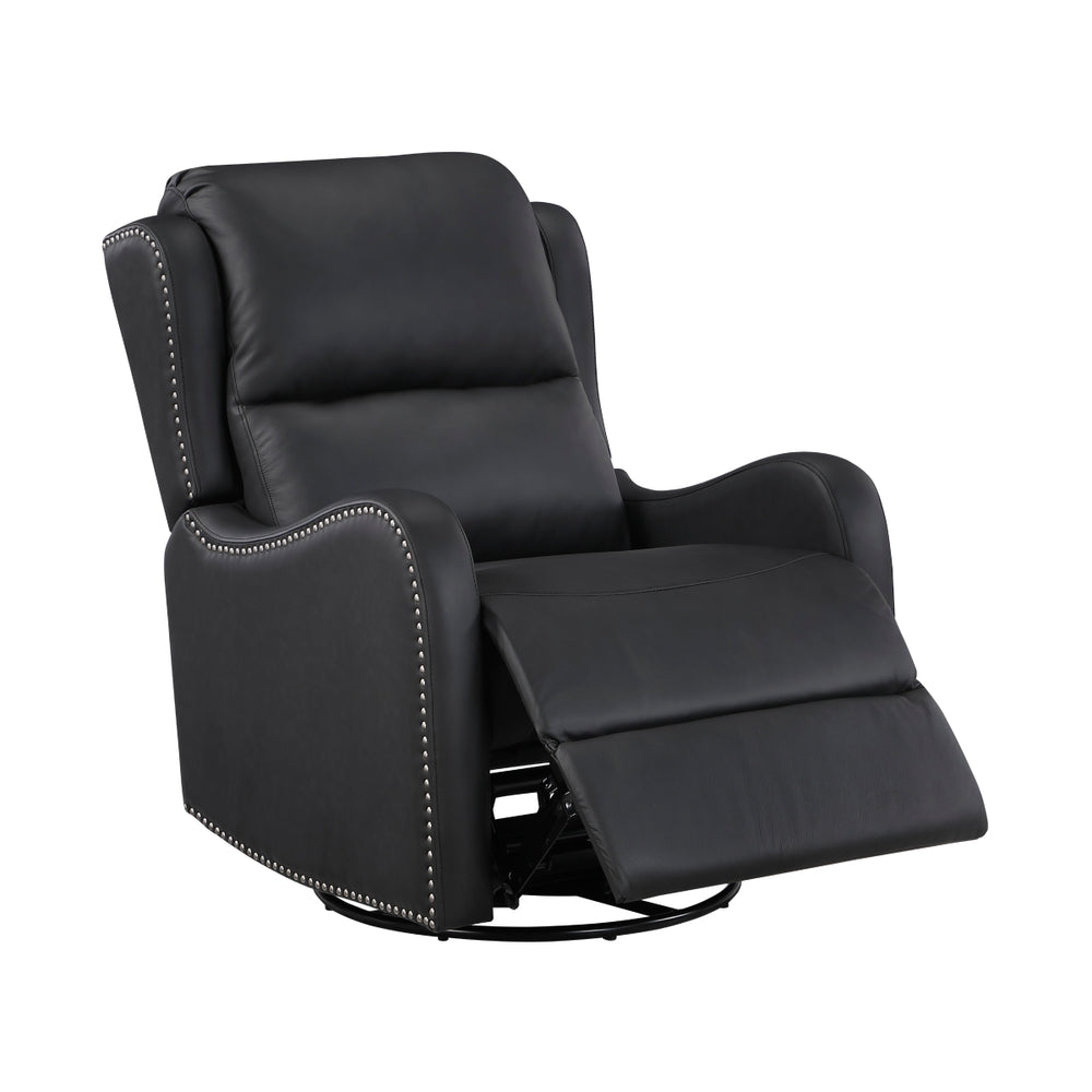 Crown Black Leather Swivel Glider Recliner
