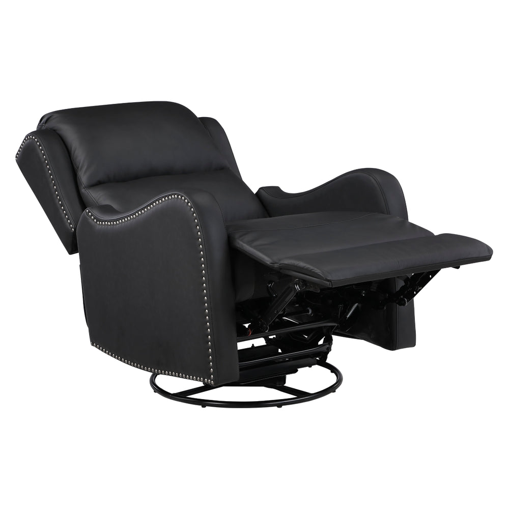 Crown Black Leather Swivel Glider Recliner