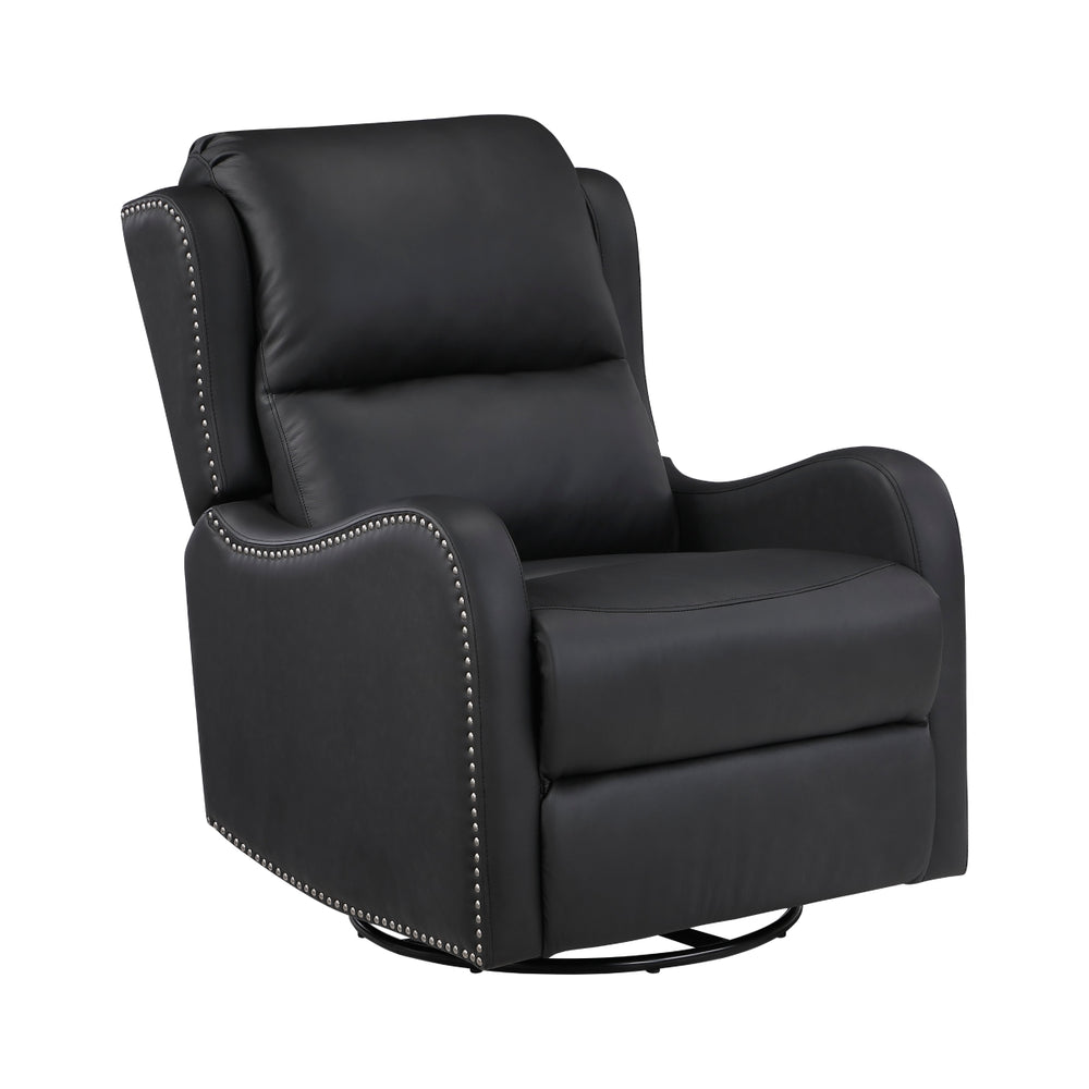 Crown Black Leather Swivel Glider Recliner