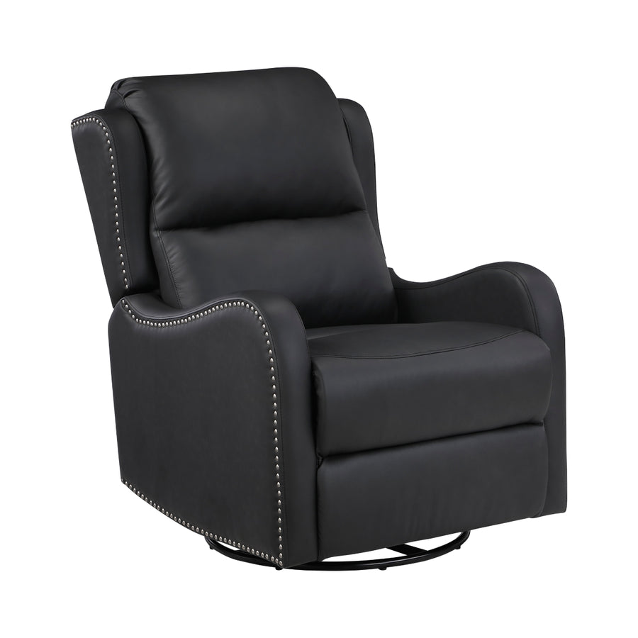 Crown Black Leather Swivel Glider Recliner
