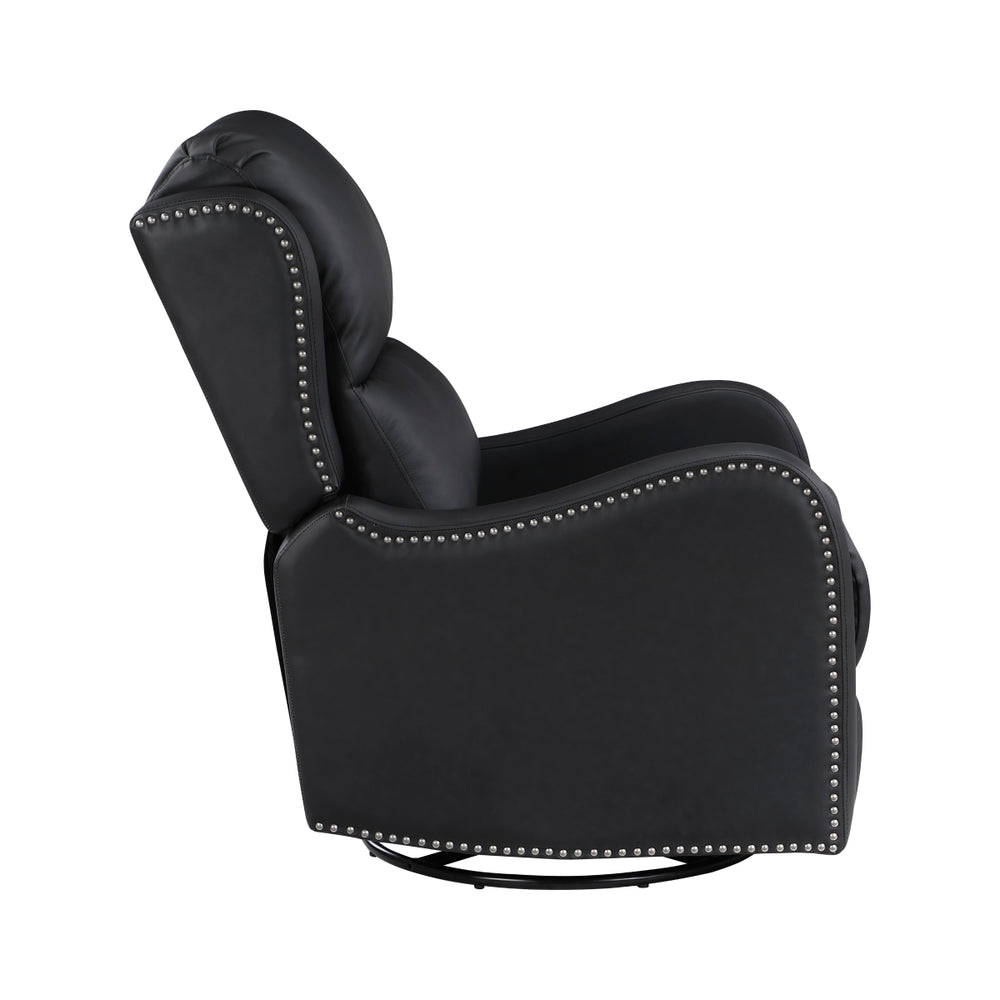 Crown Black Leather Swivel Glider Recliner