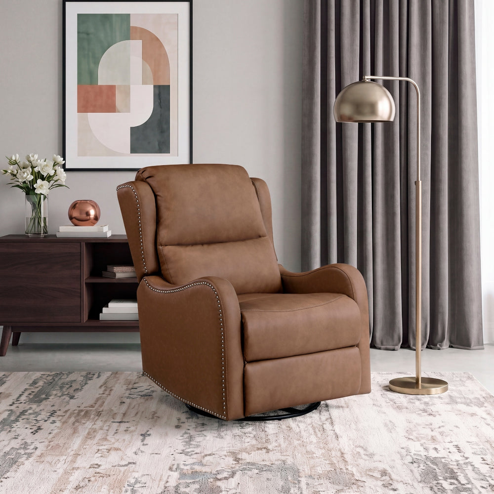 Crown Dark Brown Leather Swivel Glider Recliner