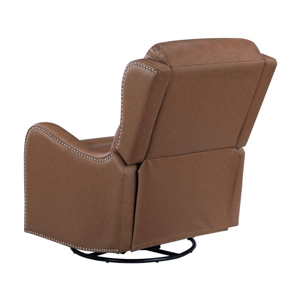 Crown Dark Brown Leather Swivel Glider Recliner