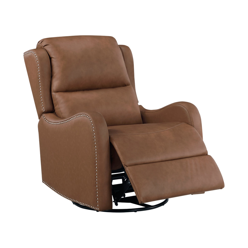 Crown Dark Brown Leather Swivel Glider Recliner