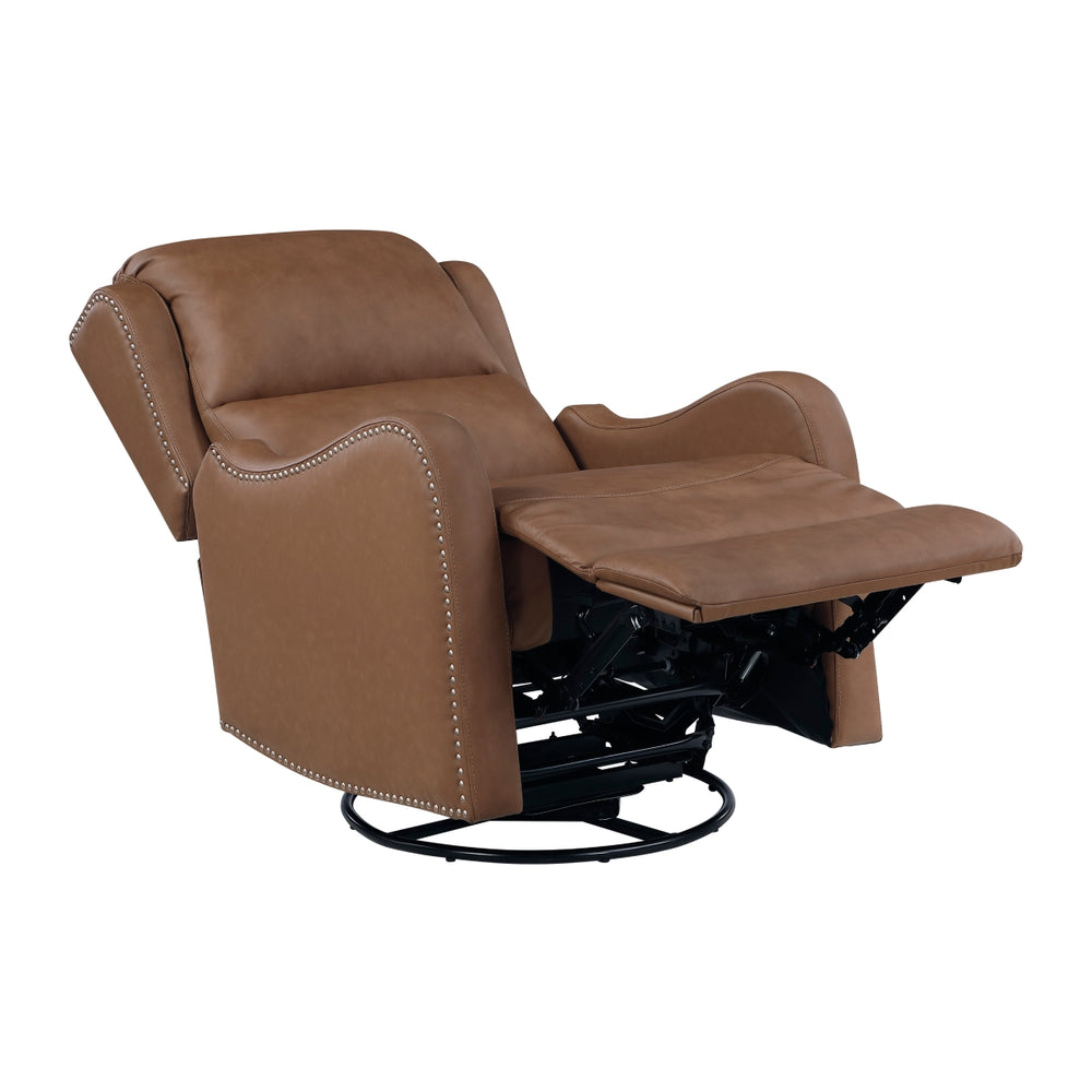 Crown Dark Brown Leather Swivel Glider Recliner