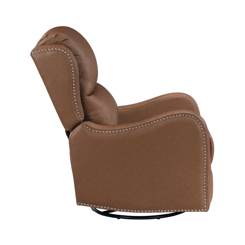 Crown Dark Brown Leather Swivel Glider Recliner