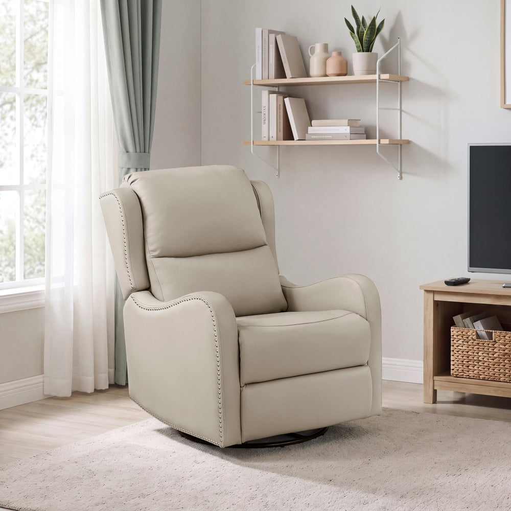 Crown Taupe Leather Swivel Glider Recliner