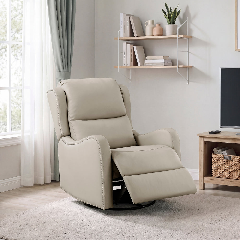 Crown Taupe Leather Swivel Glider Recliner